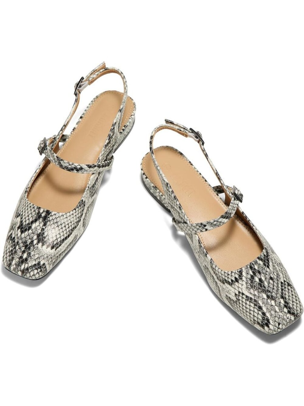 Women's Snake Slingback Lambskin Insole Square Toe Mules Slip On Flats Shoes